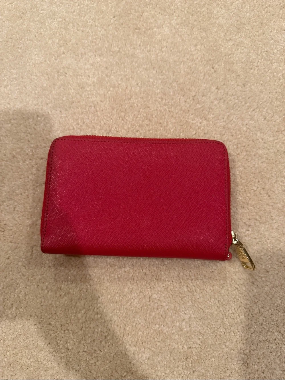Tory Burch Cherry Red Zip-Around Wallet with Gold Logo